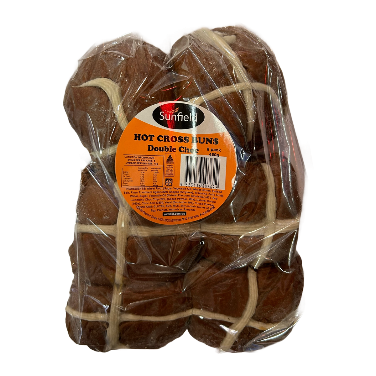 Sunfield Hot Cross Buns Double Chocolate 6 Pack 450g