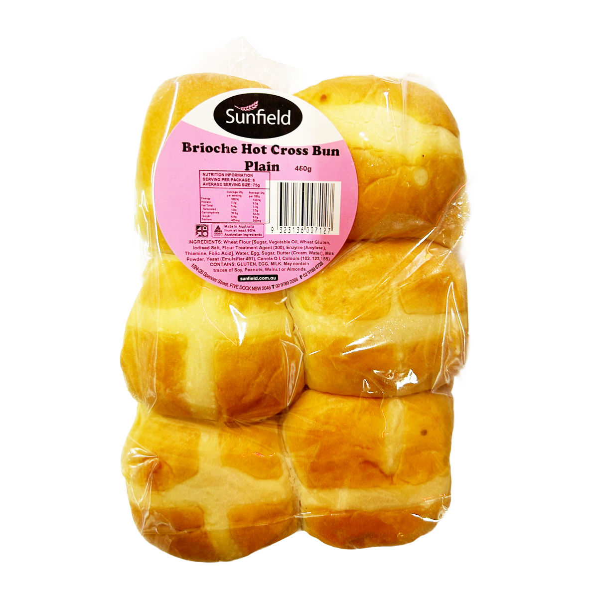 Sunfield Hot Cross Buns Brioche Plain 6 Pack 450g