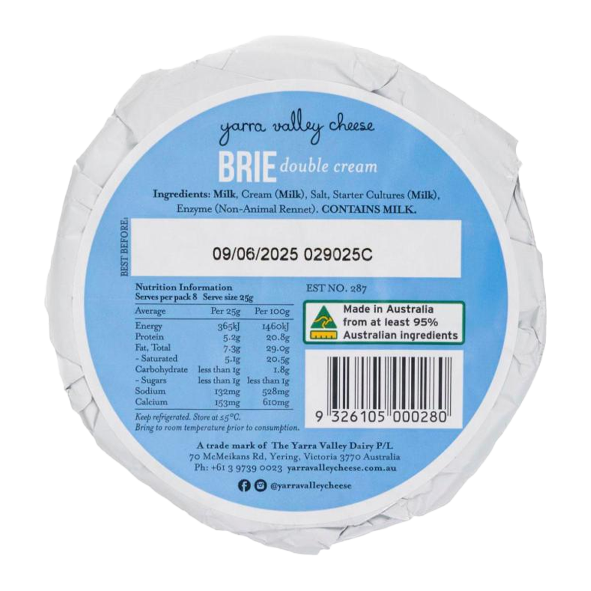 Yarra Valley Double Brie Cheese 200g