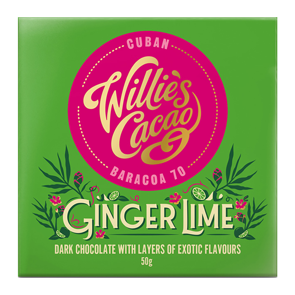 Willies Cacao Ginger Lime Dark Chocolate 50g