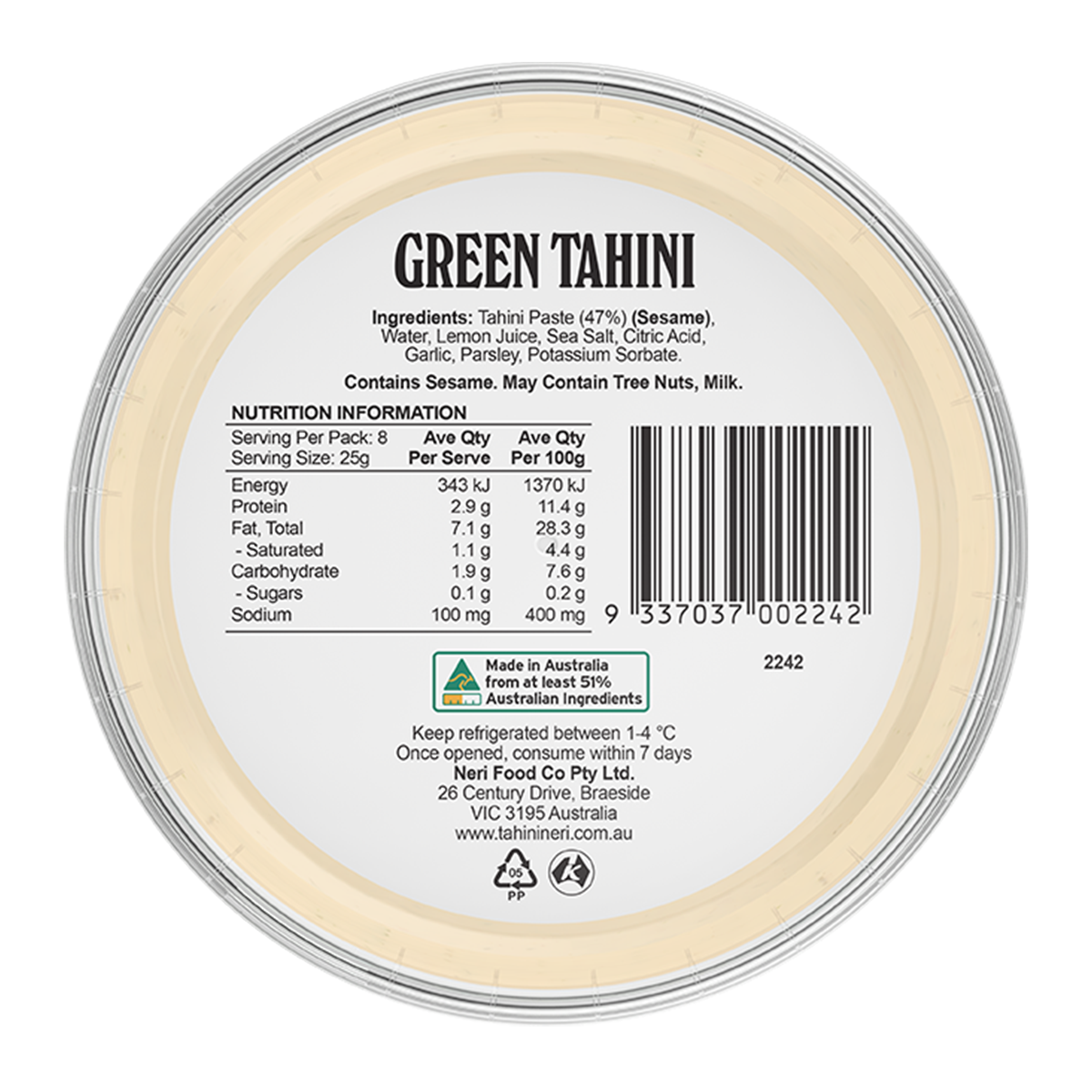 Tahini Neri Green Tahini 200g