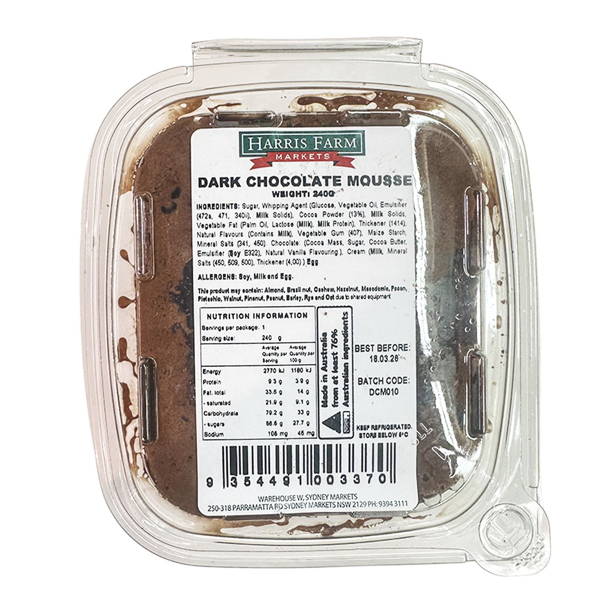 Harris Farm Dark Chocolate Mousse 240g