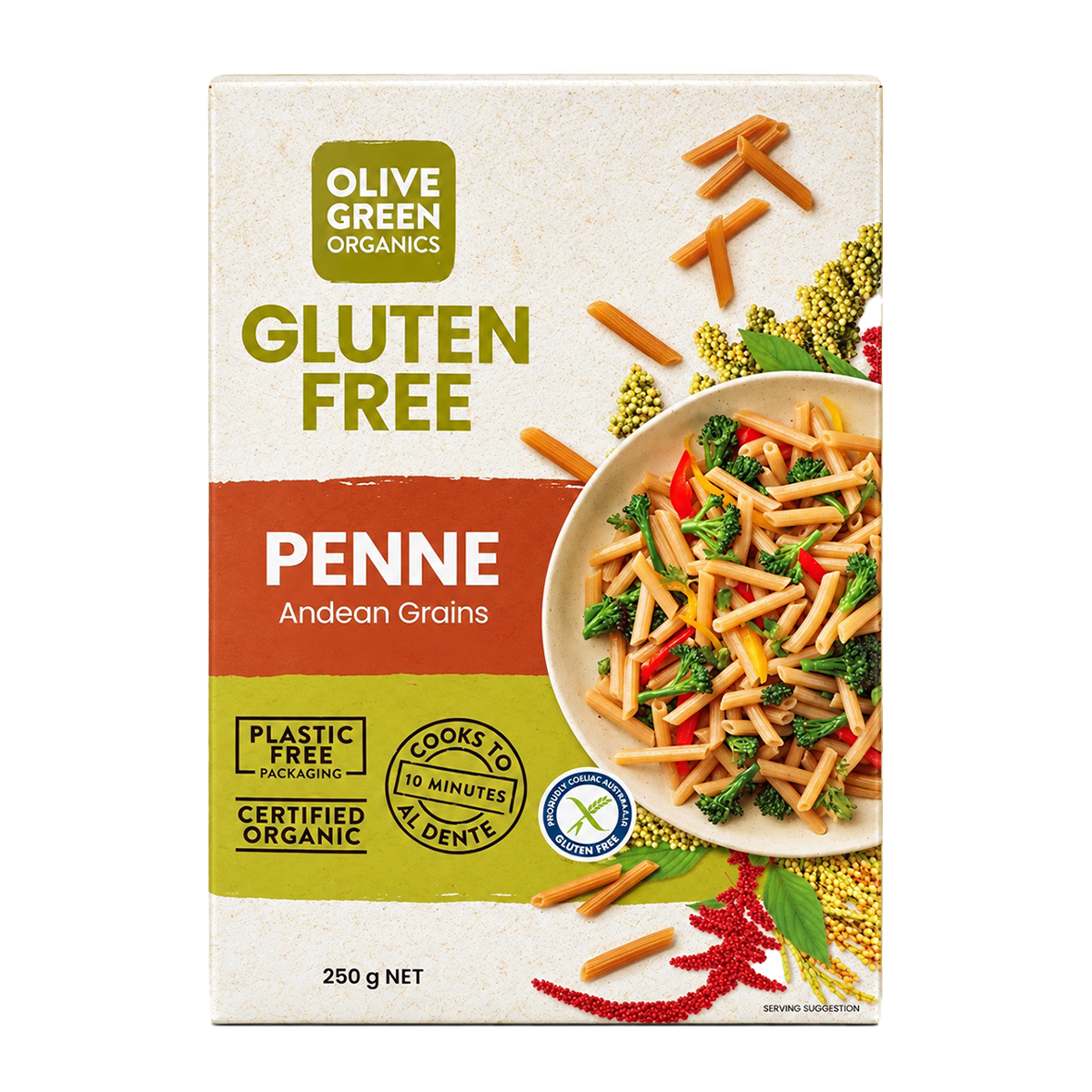 Olive Green Organic Andean Grains Penne Gluten Free 250g
