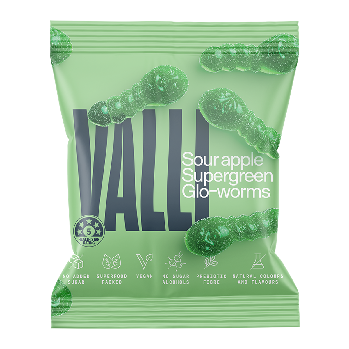 Vali Gummies Sour Apple Glo-worms 50g