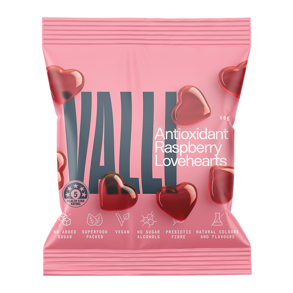 Vali Gummies Raspberry Love Hearts 50g