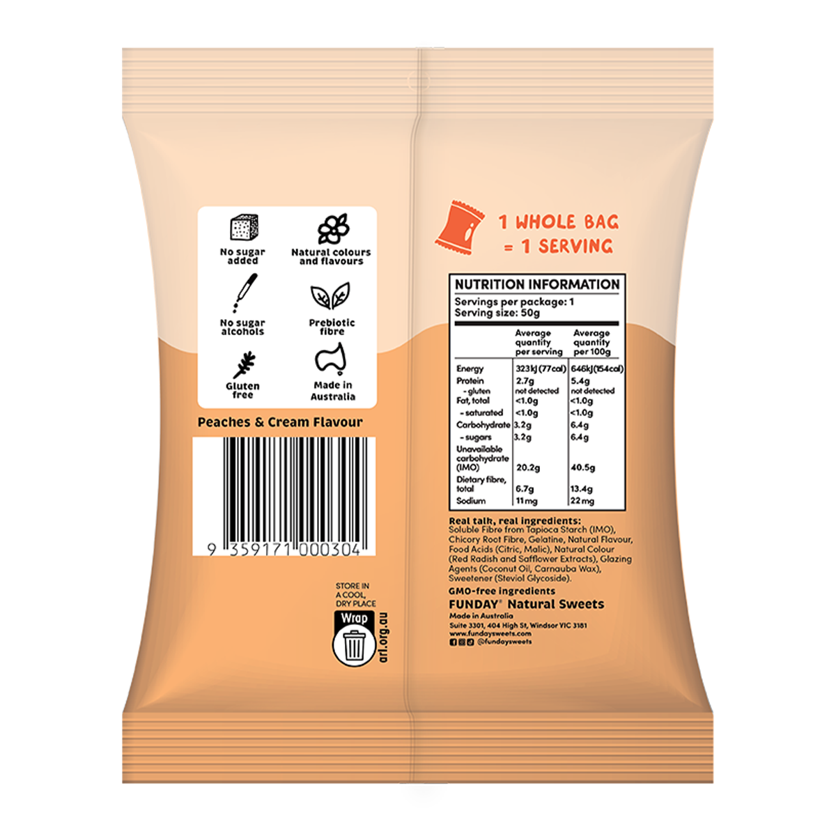 Funday Natural Sweets Peaches & Cream Gummies 50g