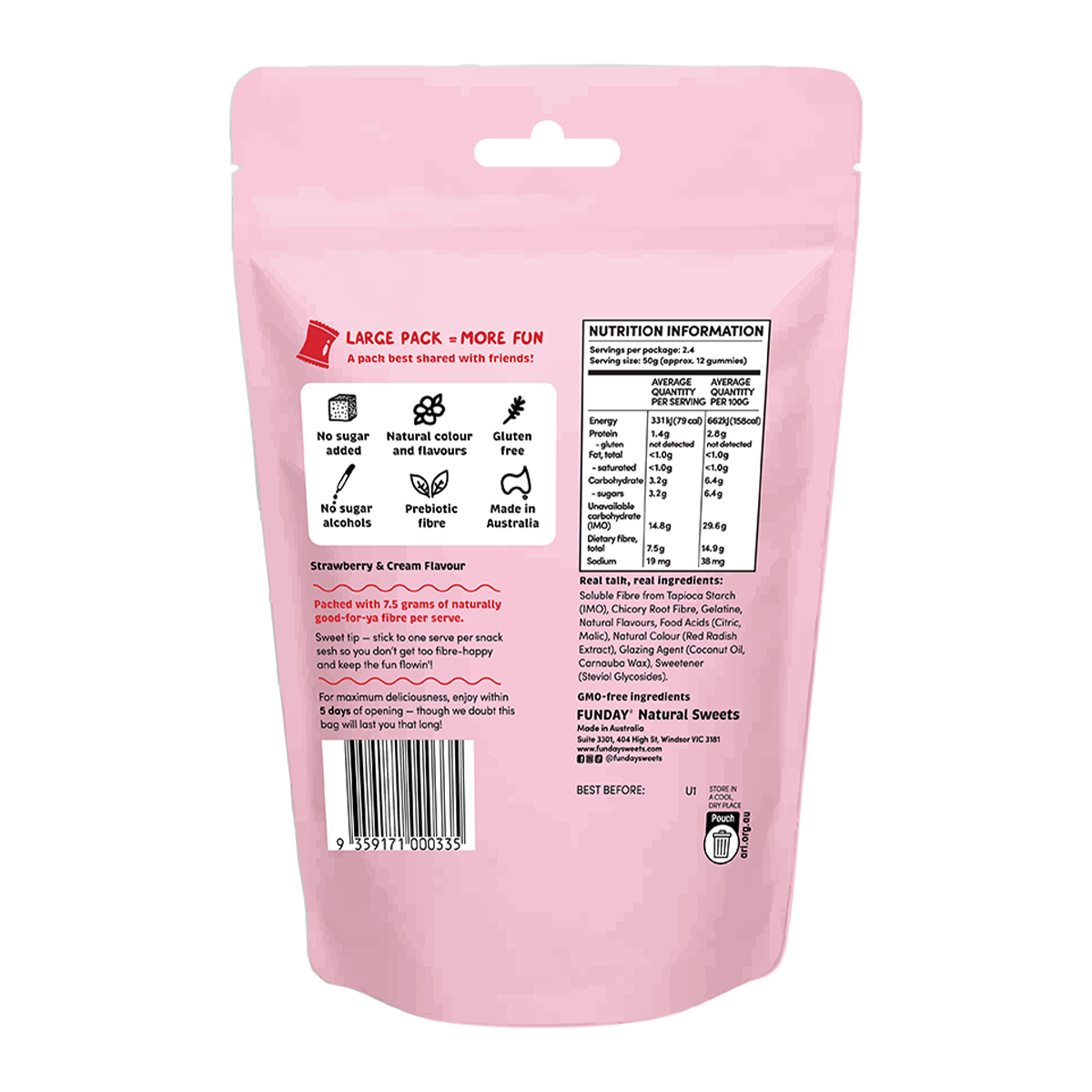 Funday Natural Sweets Strawberry & Cream Gummies 120g