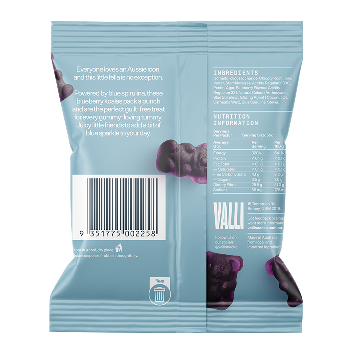 Vali Gummies Blueberry Koala Bears 50g