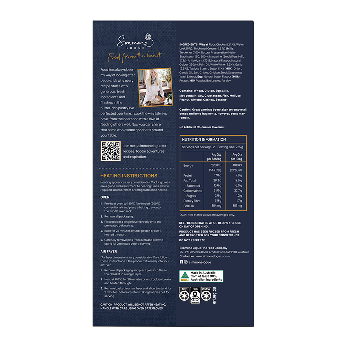 Simmone Logue Chicken & Leek Pie x2 450g