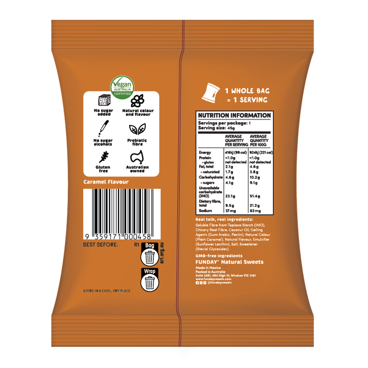 Funday Natural Sweets Caramel Chews 45g