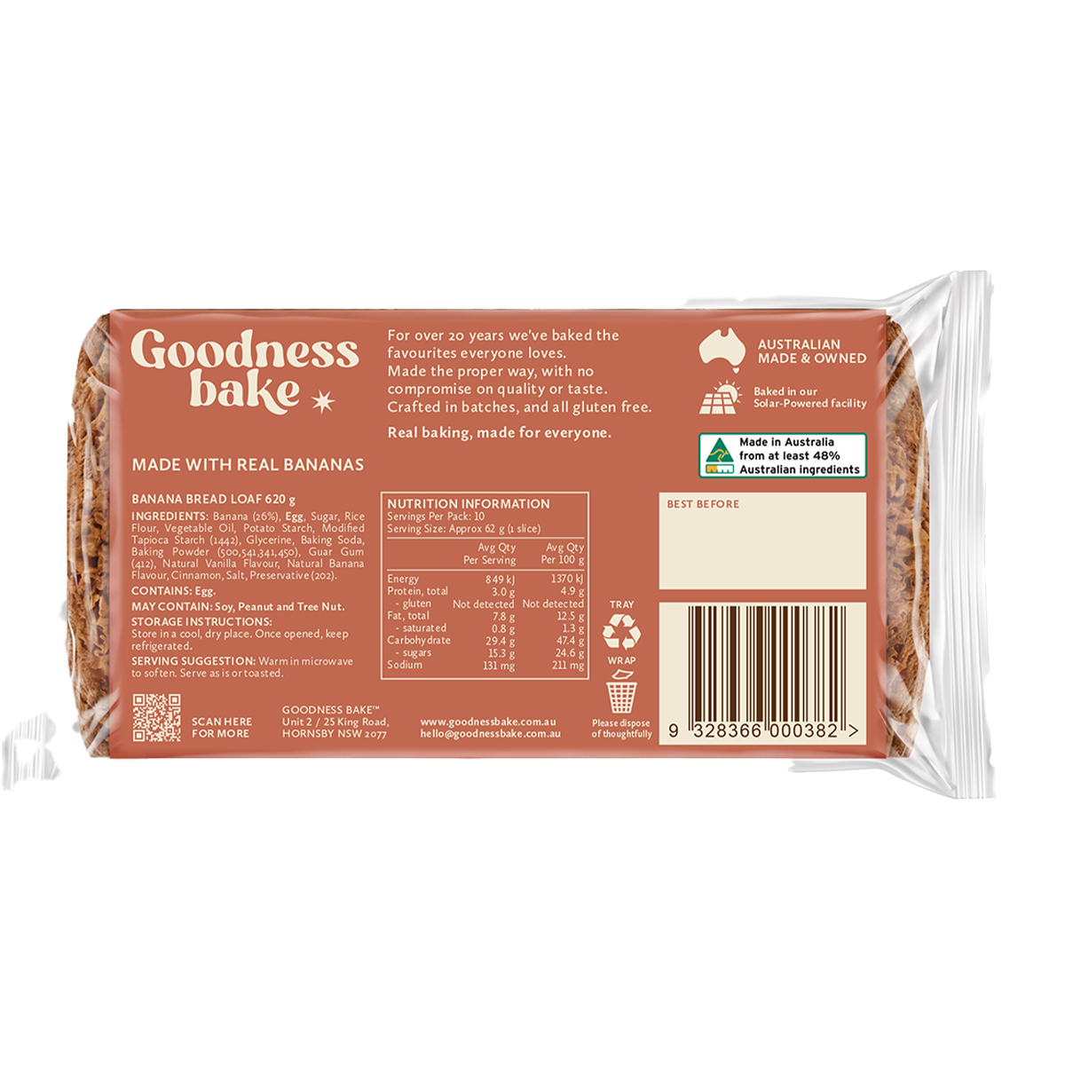 Goodness Bake Gluten Free Banana Bread 620g
