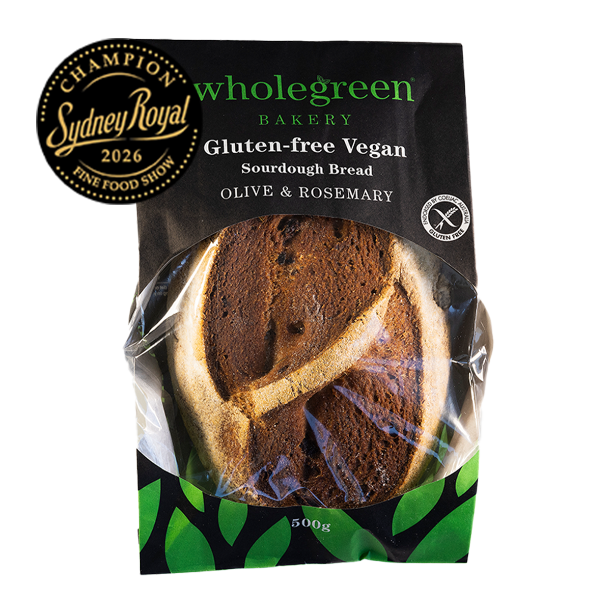 Wholegreen Bakery Gluten Free Vegan Olive and Rosemary Sourdough Bread 500g