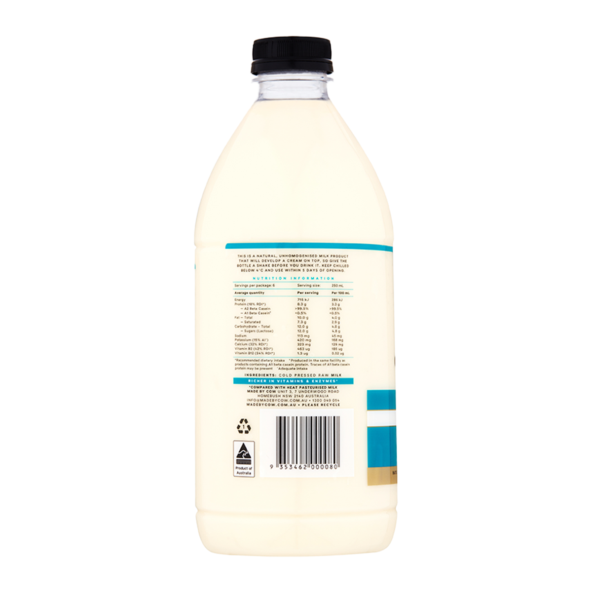 Made By Cow A2 Protein Cold Pressed Raw Milk 1.5L