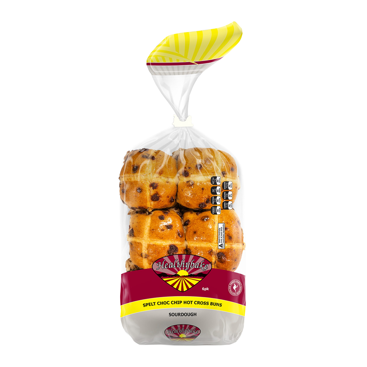 Healthy Bake Spelt Chocolate Chip Hot Cross Buns 500g