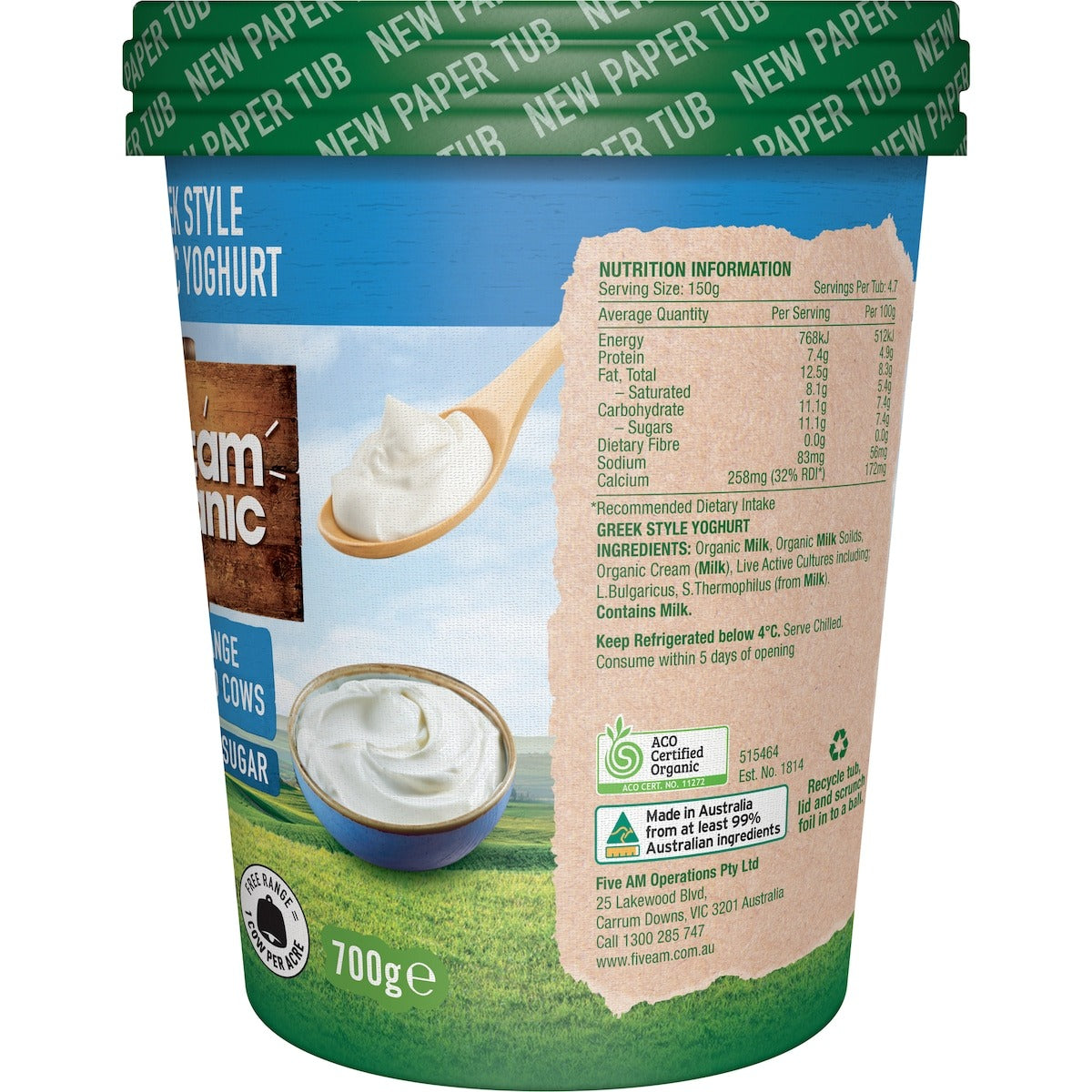 Five AM Greek Style Yogurt 700g