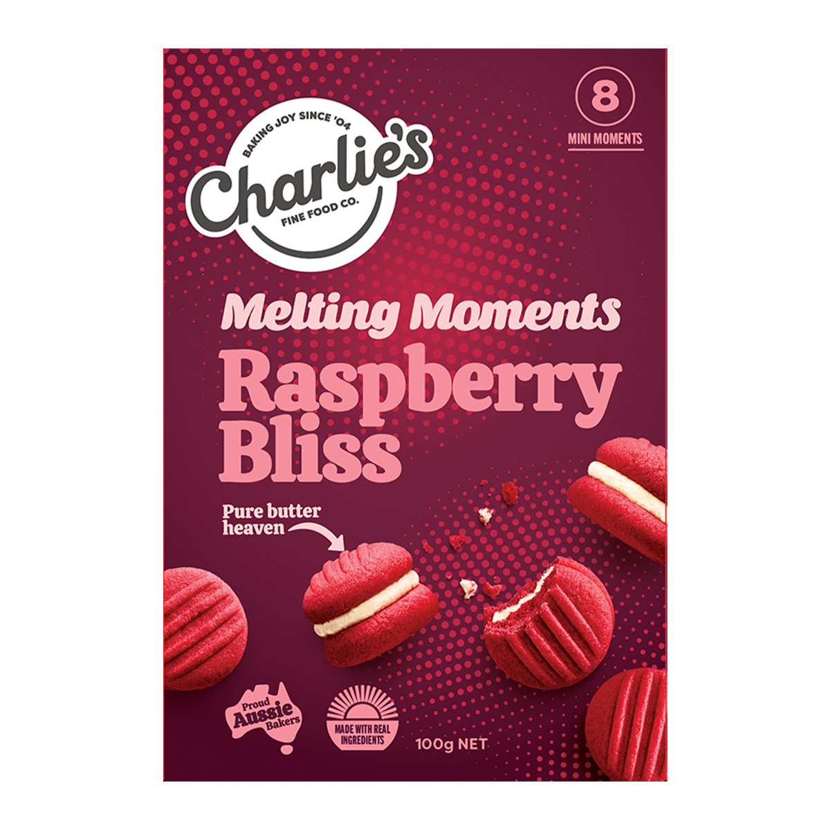 Charlies Biscuits Raspberry Bliss Melting Moments 100g