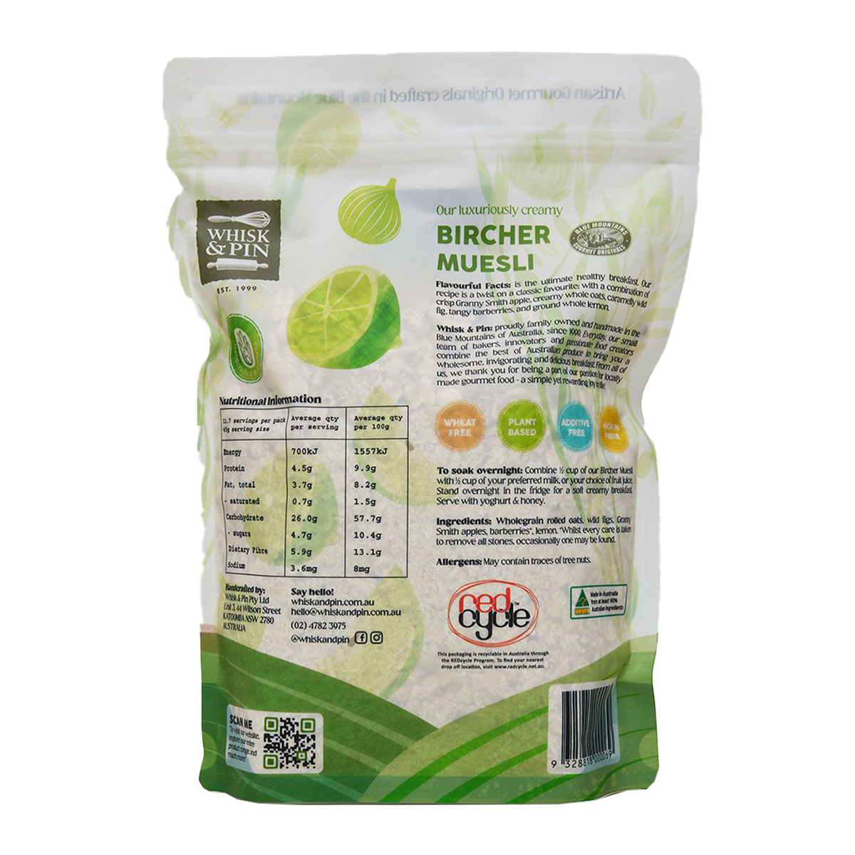 Whisk and Pin Bircher Natural Blend with Wild Fig and Ground Lemon 525g