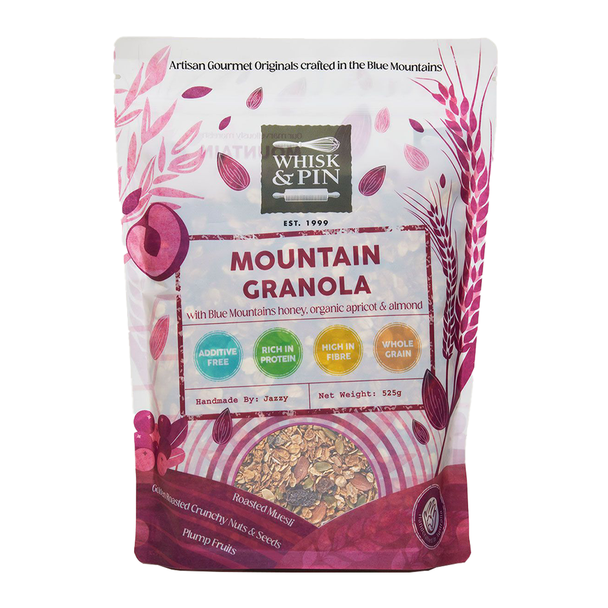 Whisk and Pin Mountain Muesli Roasted Granola with Almonds and organic Apricot 525g