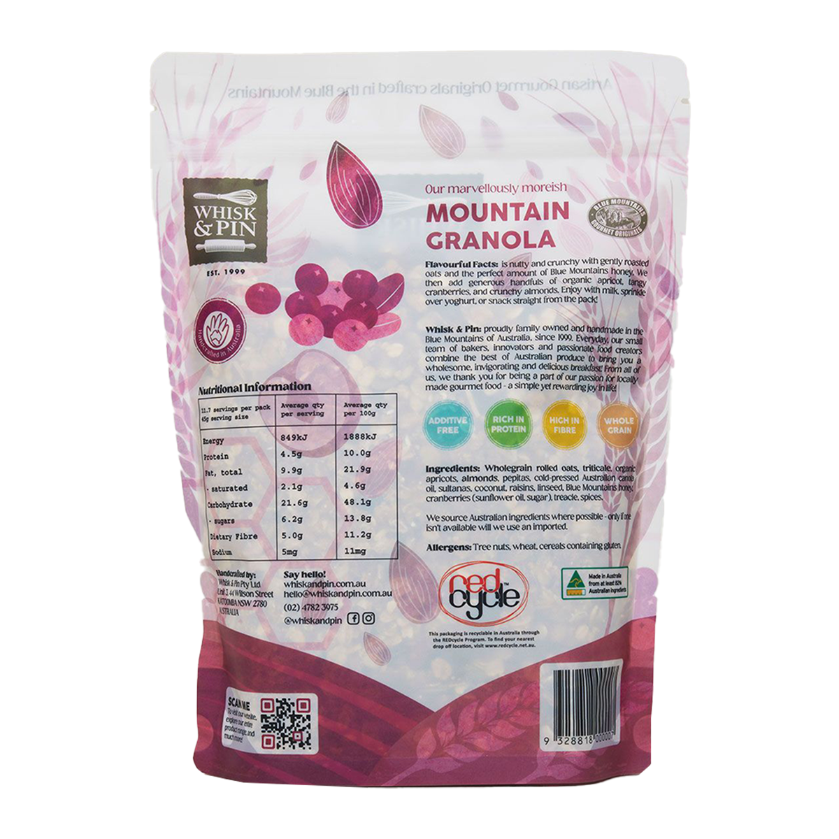 Whisk and Pin Mountain Muesli Roasted Granola with Almonds and organic Apricot 525g