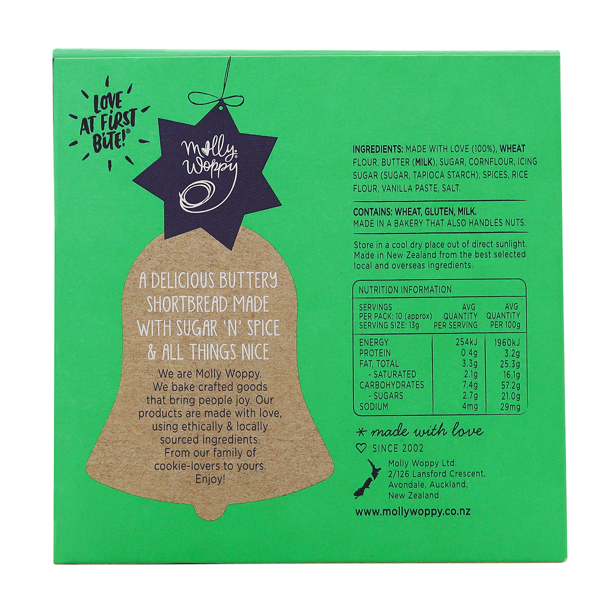Molly Woppy Shortbread Bells Sugar 'N' Spice 130g