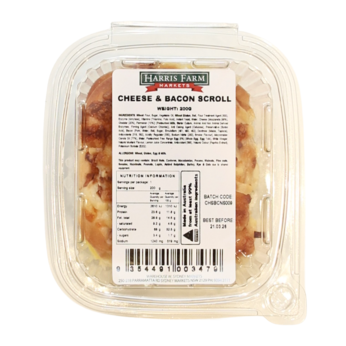 Harris Farm Cheese and Bacon Scroll 200g