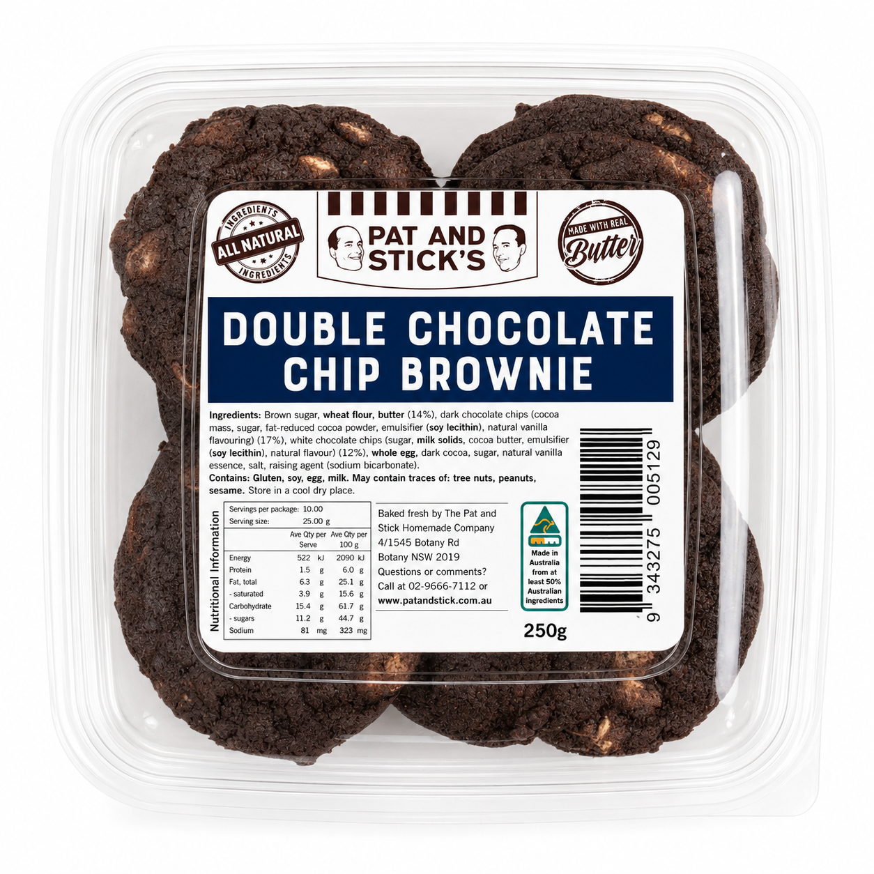 Pat and Stick's Double Chocolate Chip Brownie Cookies 200g
