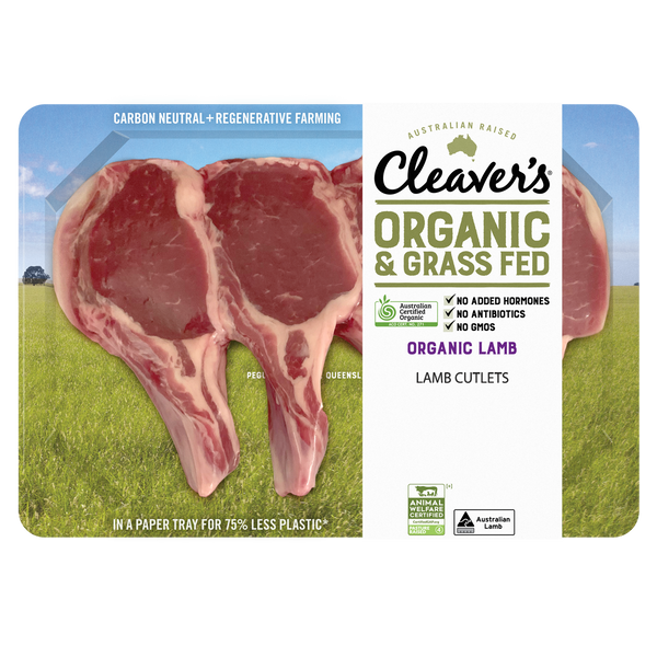 Cleaver's Organic Free Range and Grass Fed Lamb Cutlets 150-350g