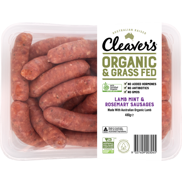 Cleaver's Organic Lamb and Rosemary Sausages 480g