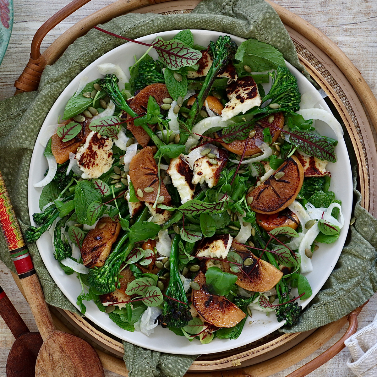 Grilled Fuyu Fruit, Halloumi and Broccolini Salad