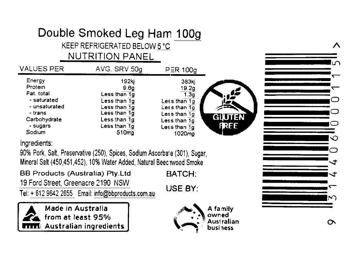 B-B Products Double Smoked Leg Ham 100g