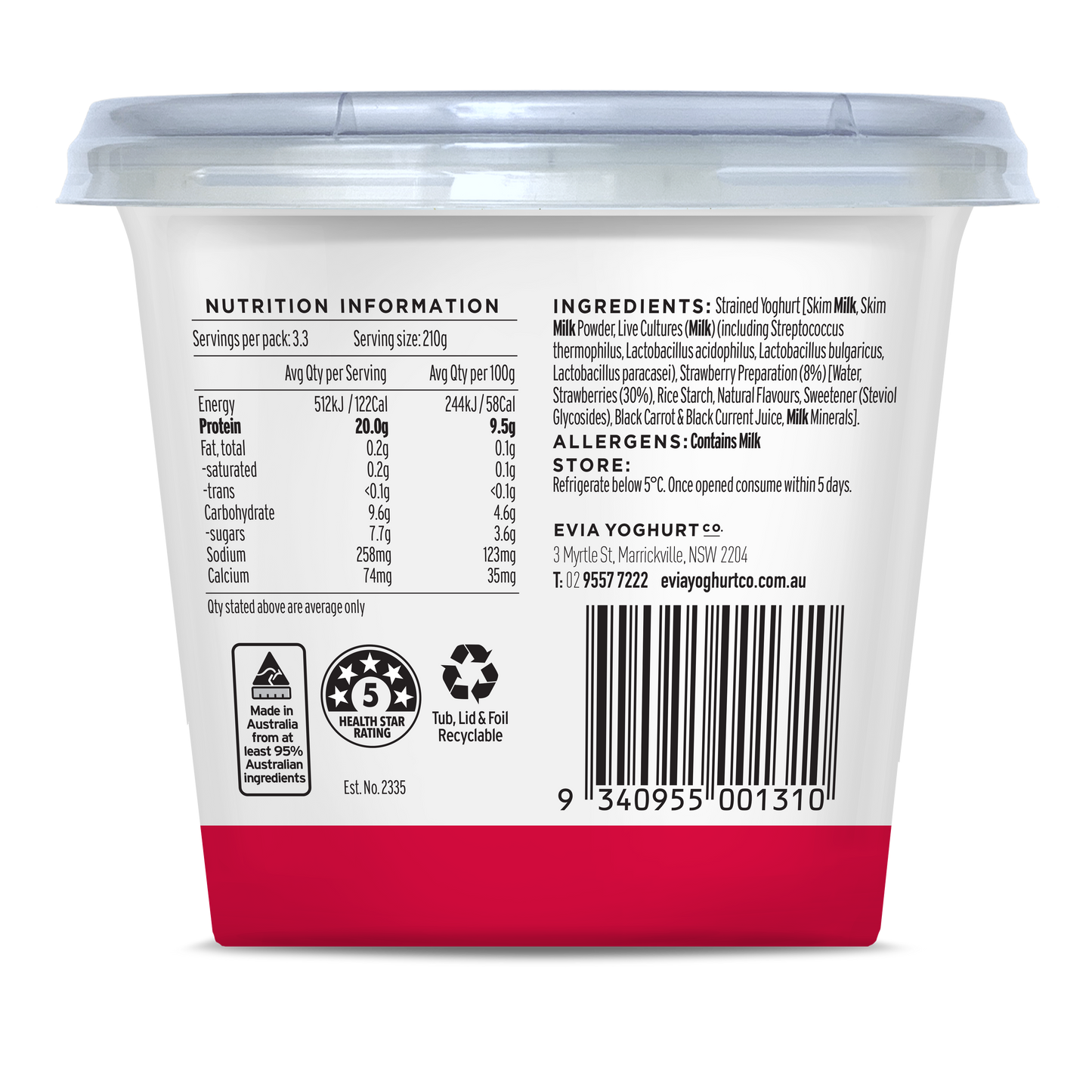 Evia Protein Yoghurt Strawberry 700g