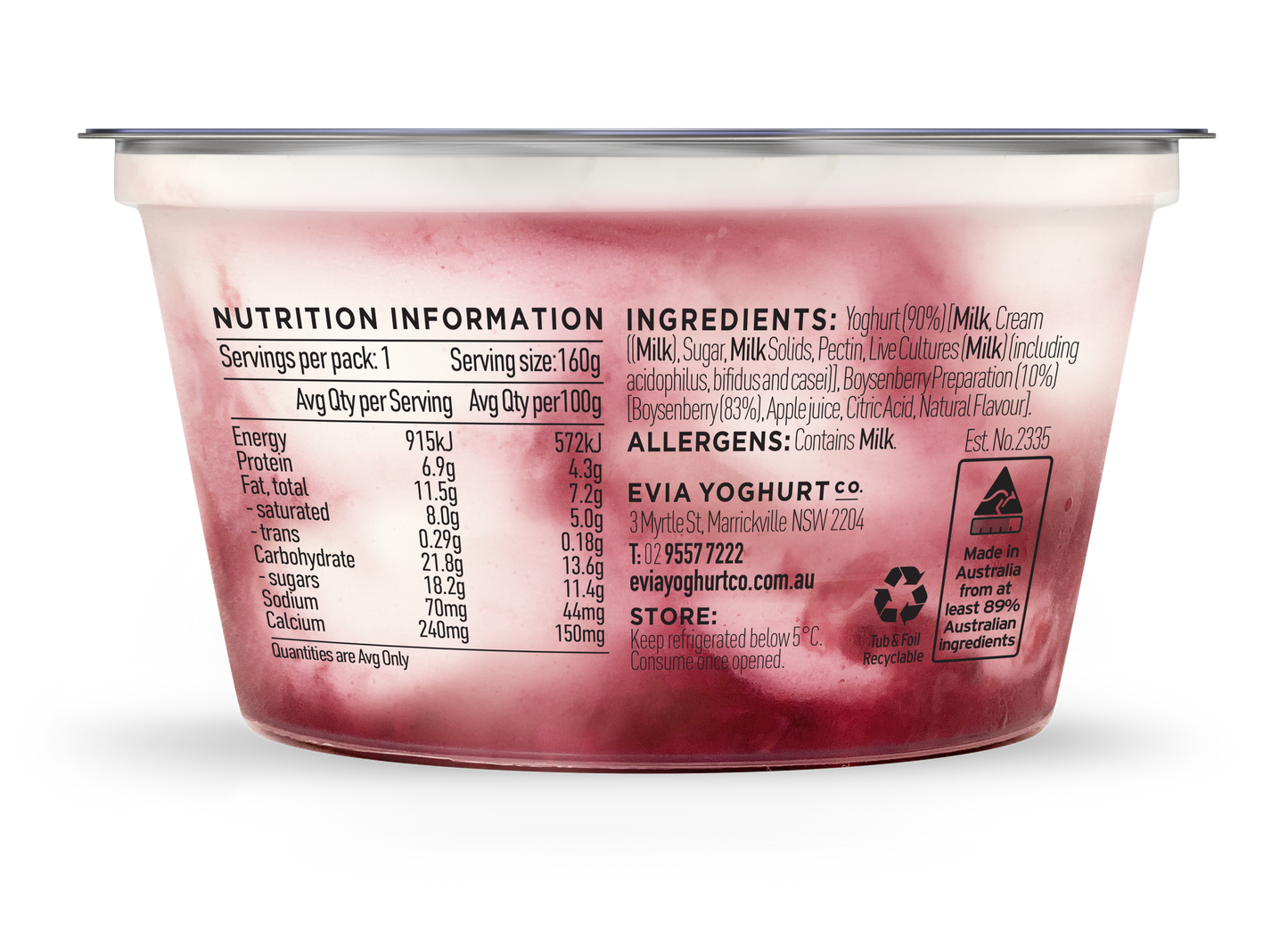 Evia Greek Yoghurt Boysenberry 160g