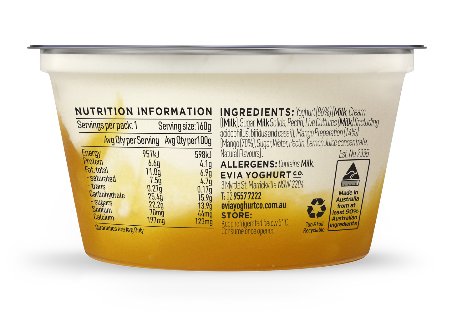 Evia Greek Yoghurt Mango 160g