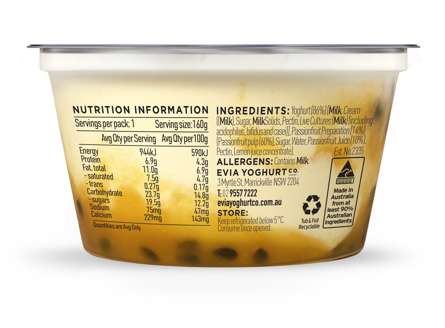 Evia Greek Yoghurt Passionfruit 160g