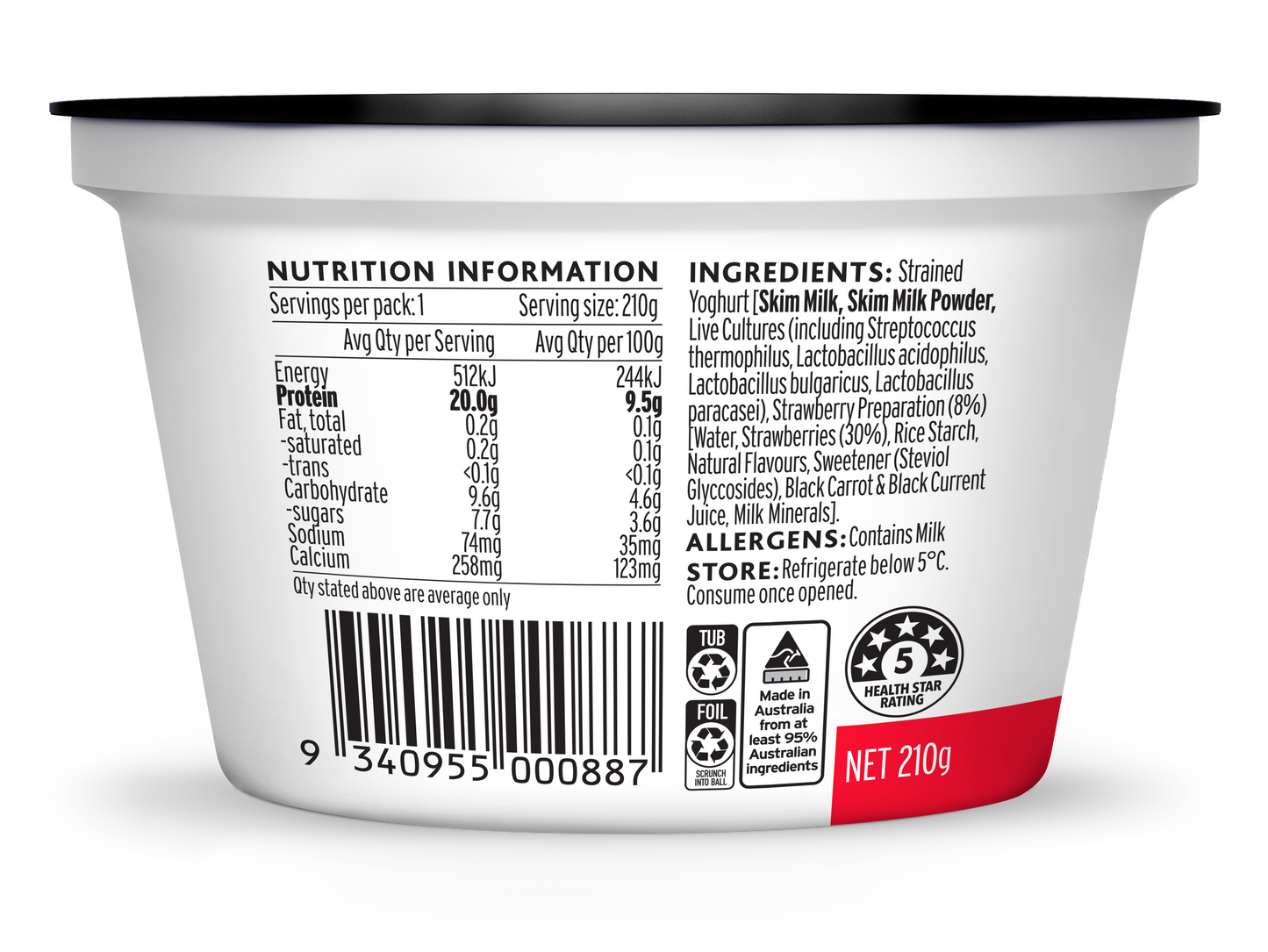 Evia Protein Yoghurt Strawberry 210g