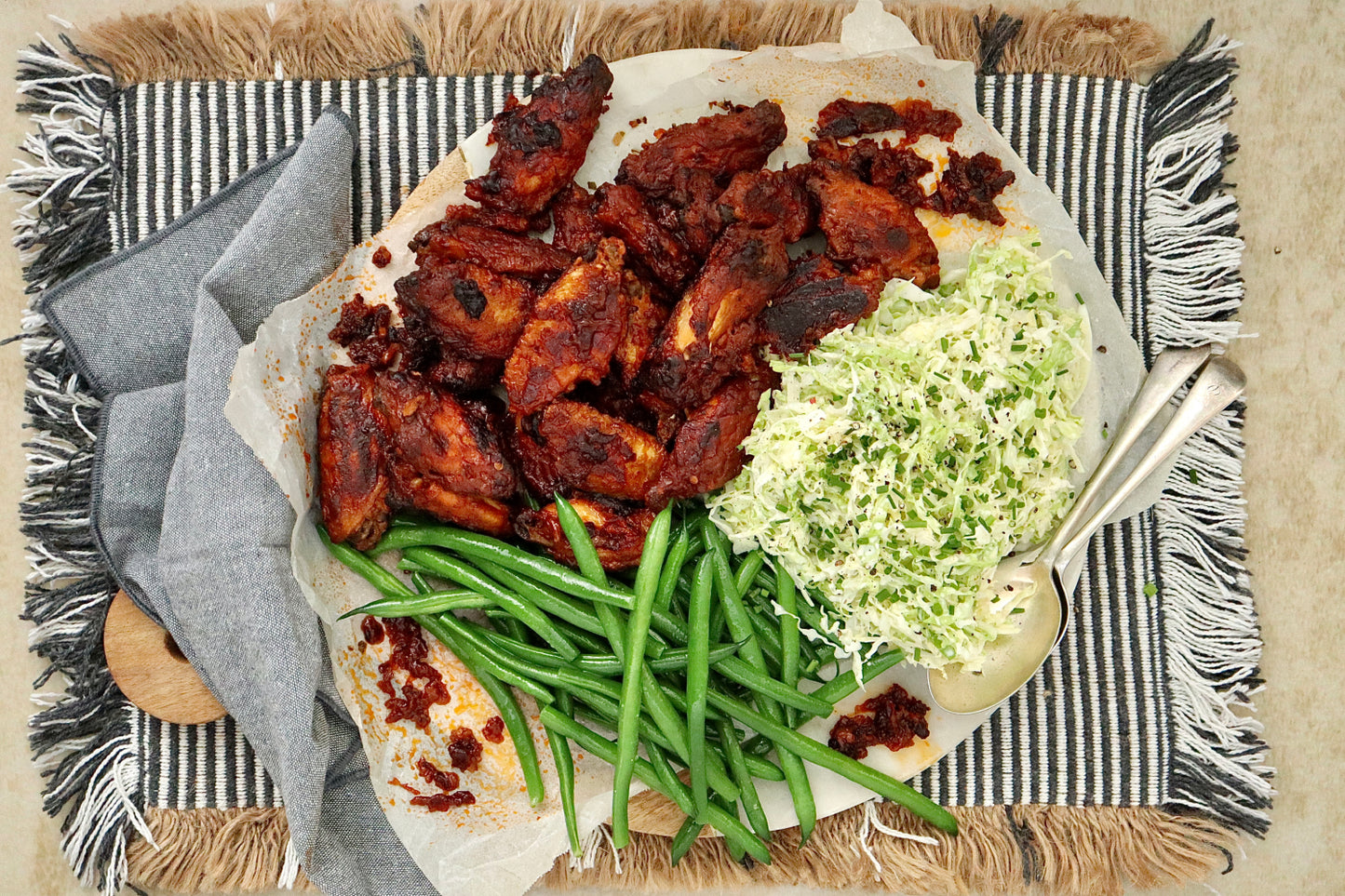 Spicy Buffalo Wings - with Blue Cheese Slaw and Green Beans