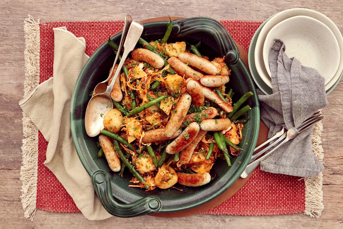 Chicken Chipolatas - with Potato and Cabbage Salad