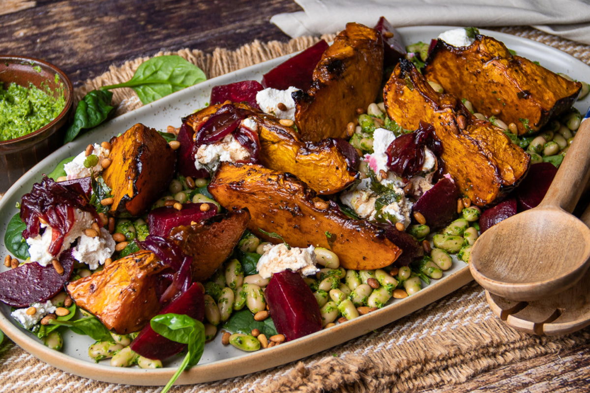 Persian Style Roasted Pumpkin - with Cannellini Beans, Salsa Verde and Beetroot