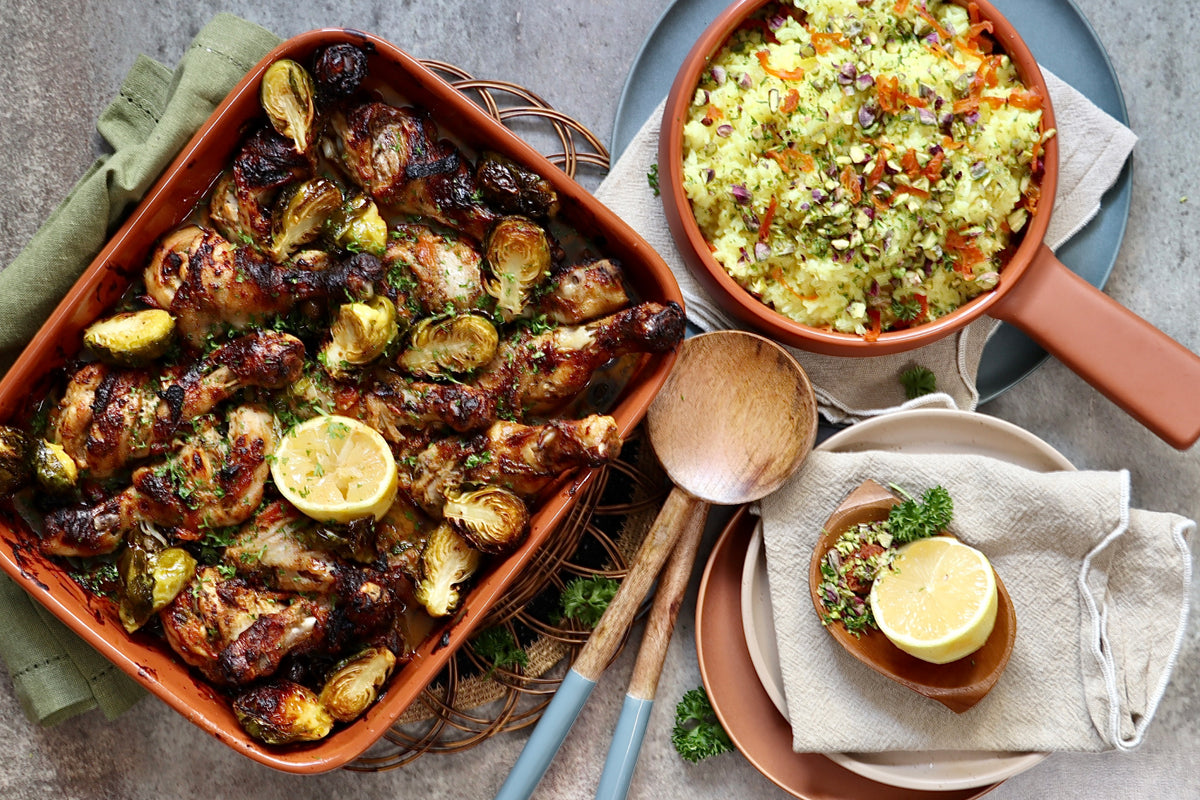 Tahini and Honey Chicken Drumsticks - with Turmeric and Pistachio Rice