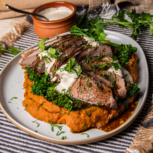 Butterfly Lamb Shoulder - with Roasted Kumera Mash and Green Tahini