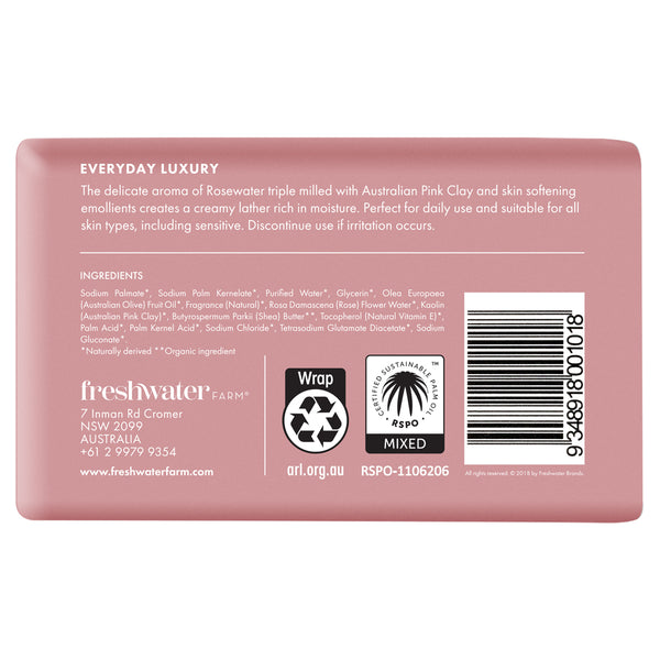 Freshwater Farm Rosewater and Pink Clay Soap 200g