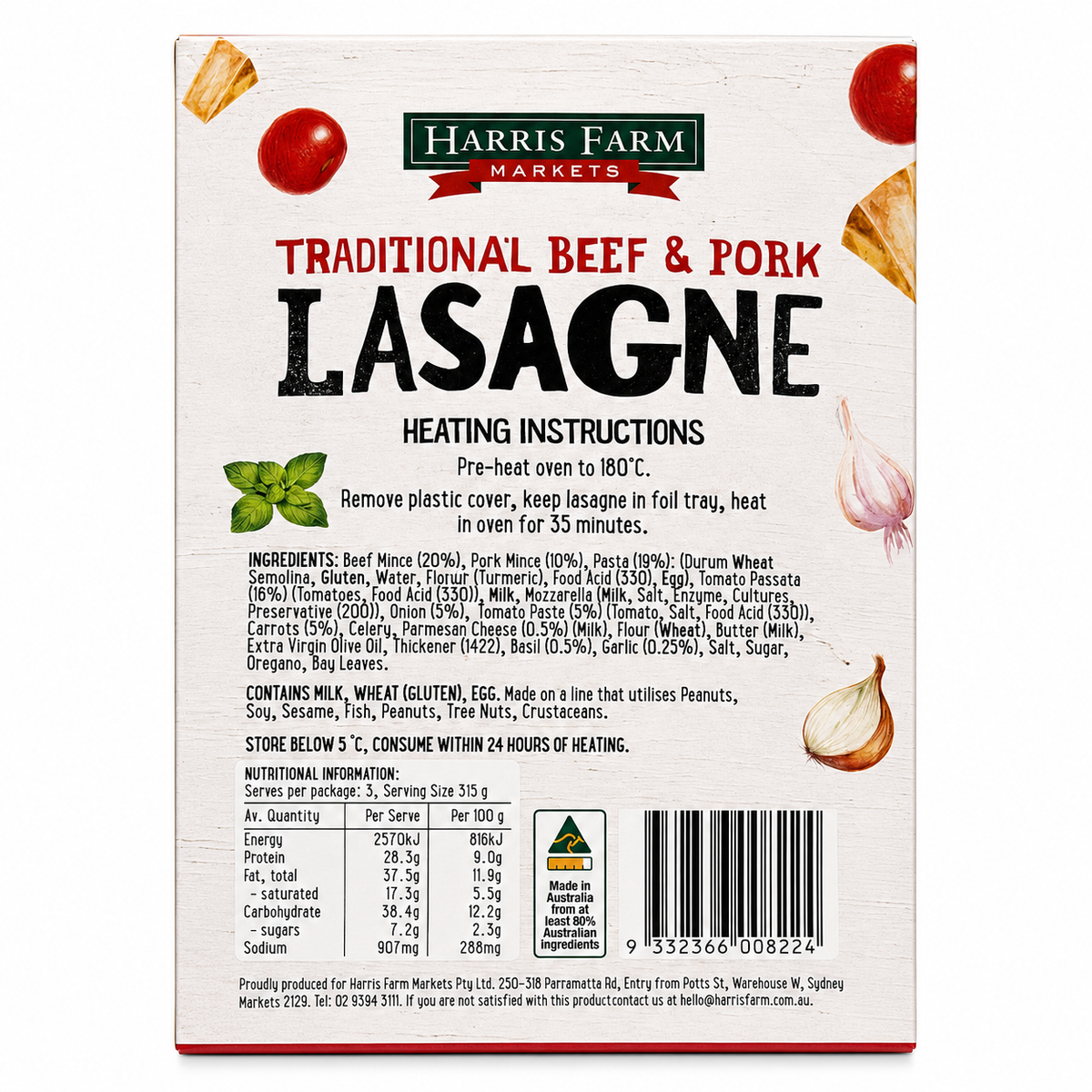 Harris Farm Lasagne Beef and Pork 950g