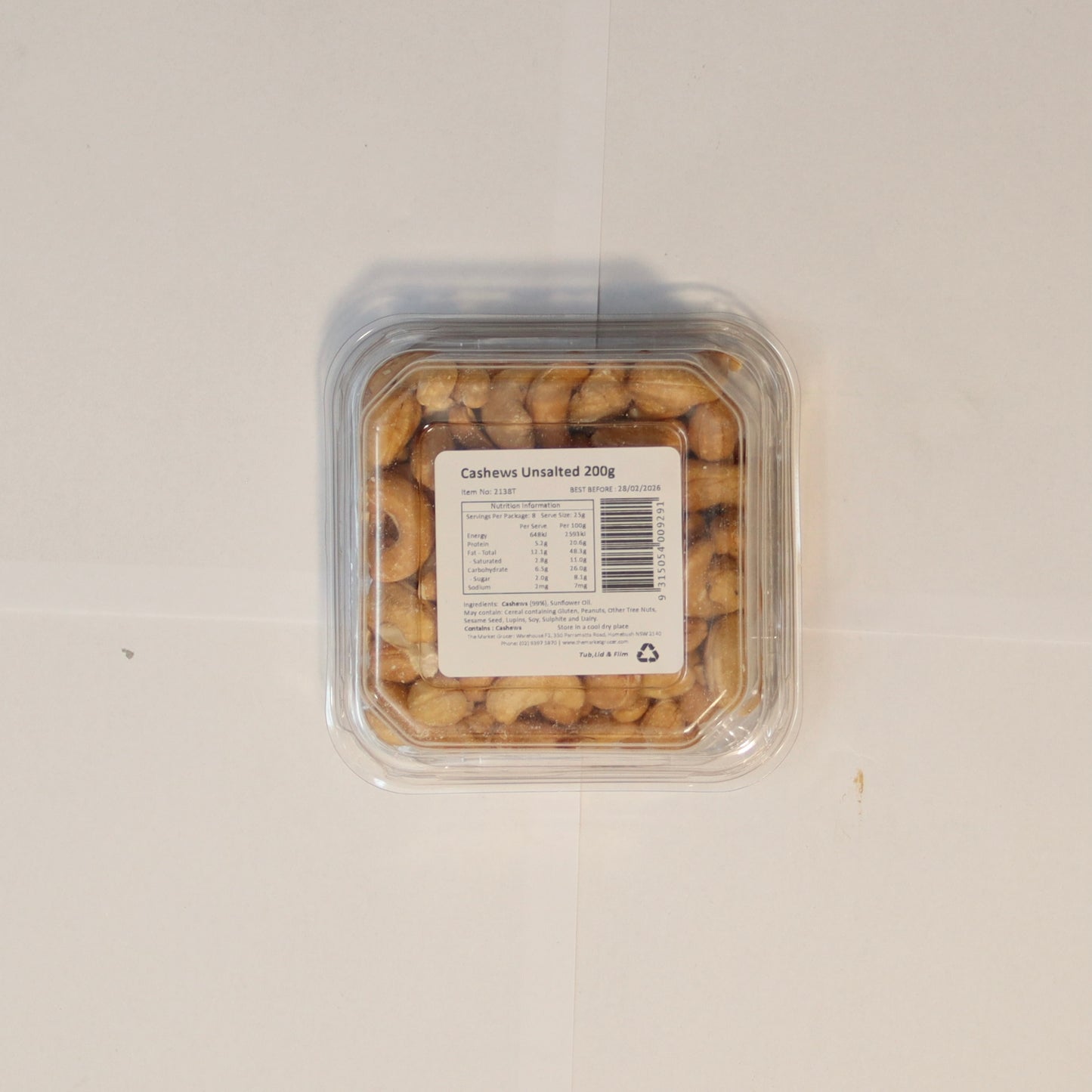 The Market Grocer Cashew Unsalted Tub 200g
