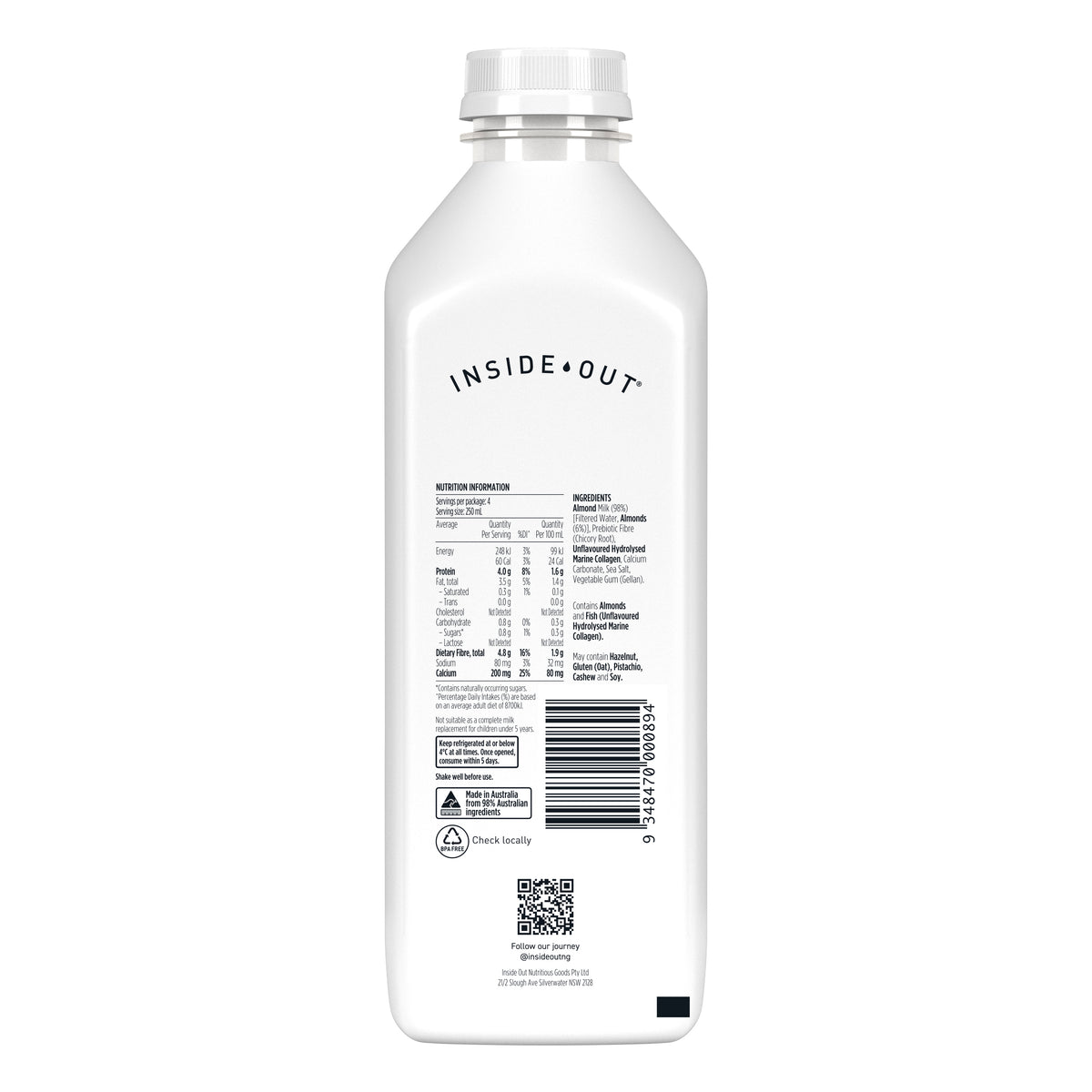 Inside Out Collagen Almond Milk 1L – Harris Farm Markets