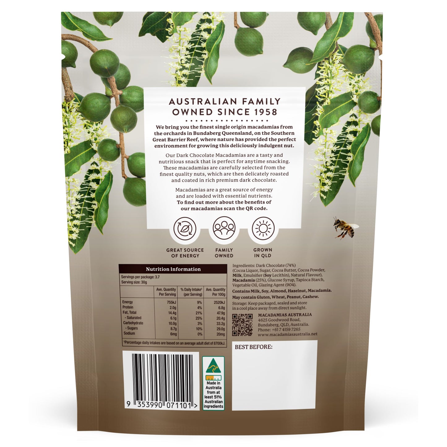 Macadamias Australia Dark Chocolate Macadamia 110g