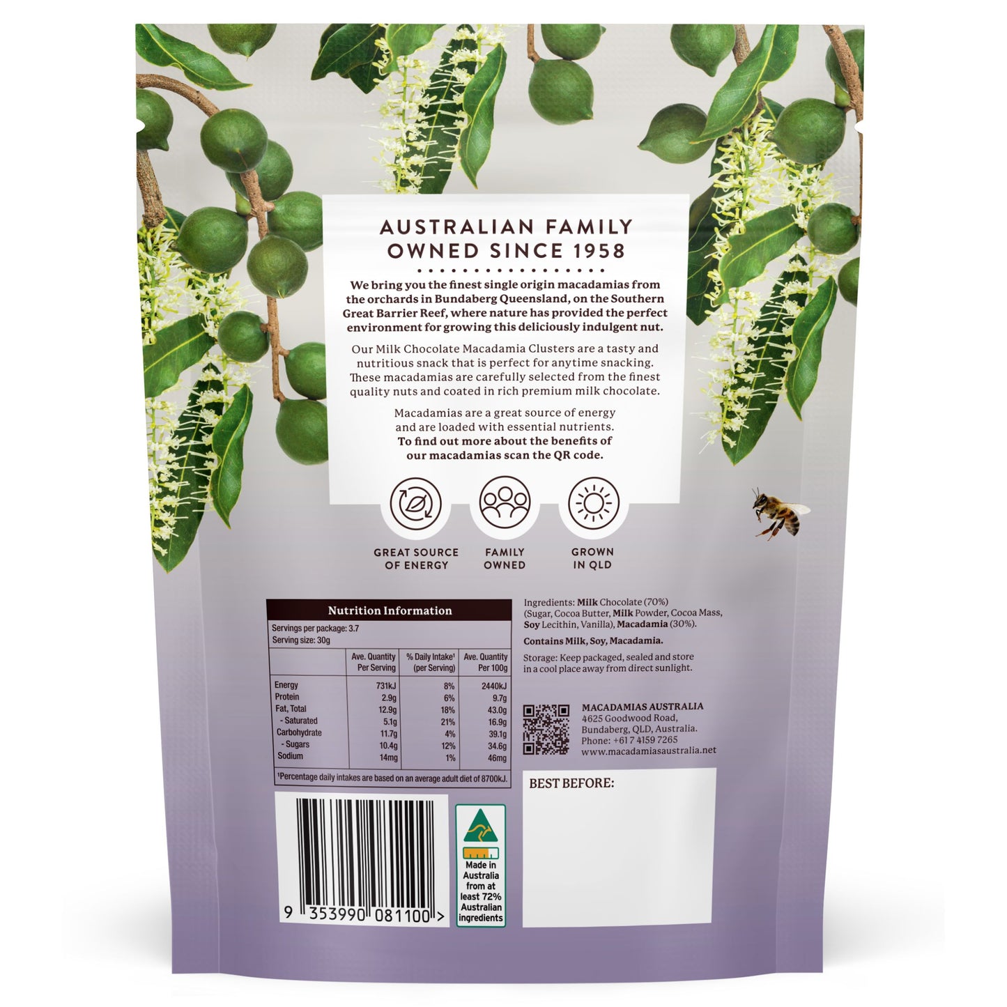 Macadamias Australia Milk Chocolate Macadamia Clusters 110g