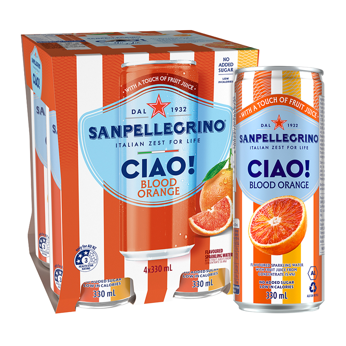 Sanpellegrino CIAO! Blood Orange Sparkling Water x4 330ml
