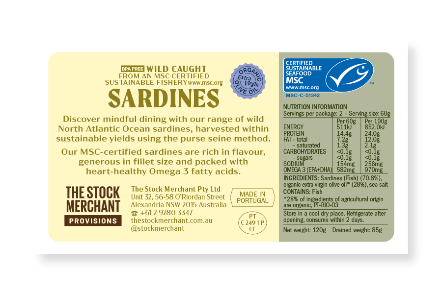 The Stock Merchant MSC Sardines in Extra Virgin Olive Oil 120g