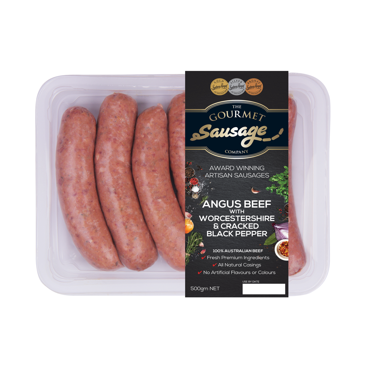 The Gourmet Sausage Angus Beef, Worcestershire and Black Cracked Pepper Sausages 480g