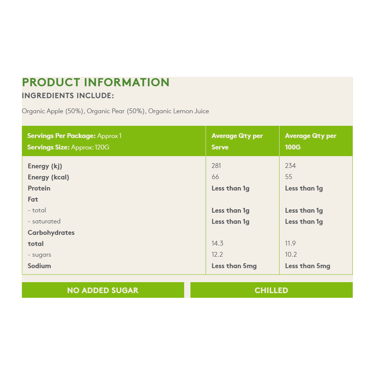 Australian Organic Food Co. Apple & Pear Fruit Puree 120g